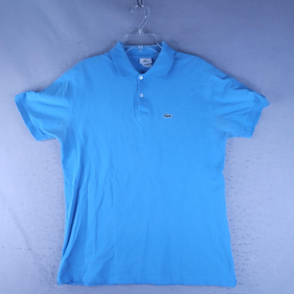 Lacoste Polo Shirt Mens Small Blue Solid Croc Logo Cotton Pique Short Sleeve